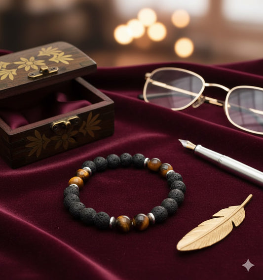 Lava Stone And Tiger Eye Bead Adjustable Bracelet