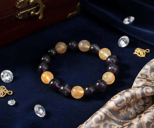 Amethyst & Citrine Bead Adjustable Bracelet – Clarity, Abundance & Spiritual Balance