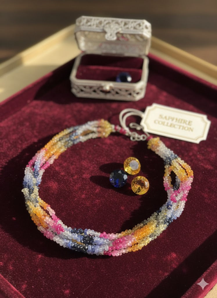 Multi Sapphire Beads Necklace | Natural Sapphire Jewelry Online