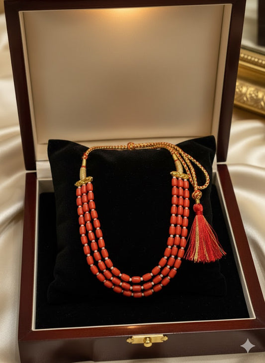 Coral Color Beads Necklace | Elegant Handmade Statement Jewelry