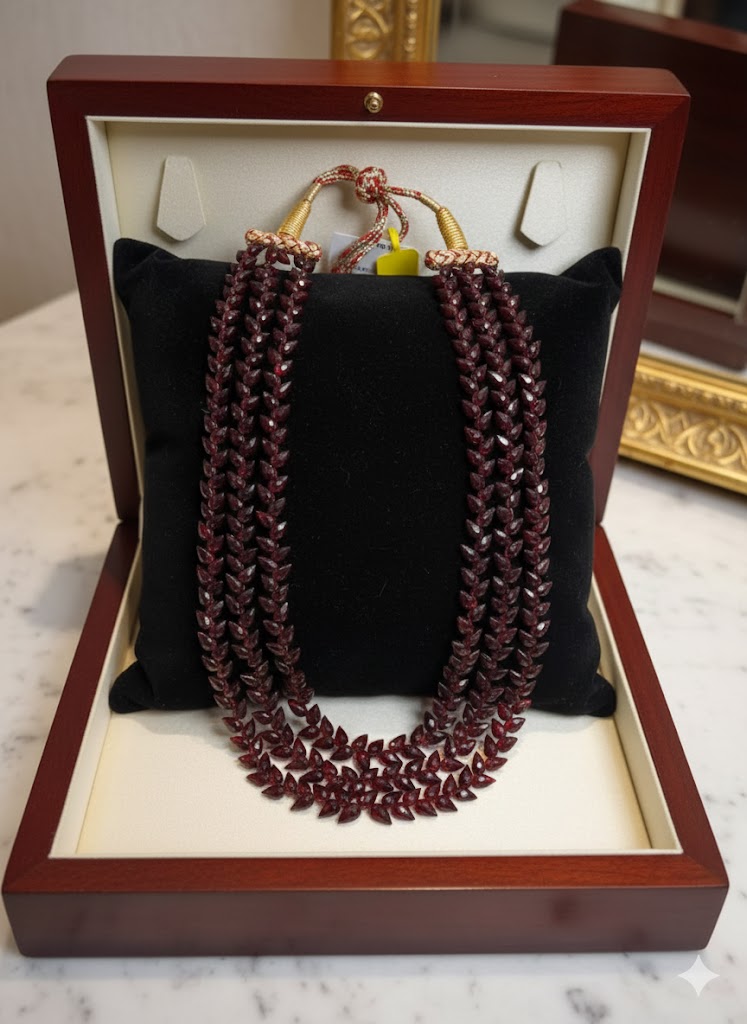 Garnet Faceted Beads Necklace | Natural Red Gemstone Jewelry
