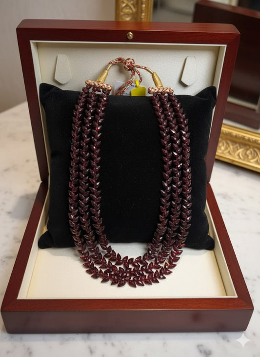 Garnet Faceted Beads Necklace | Natural Red Gemstone Jewelry