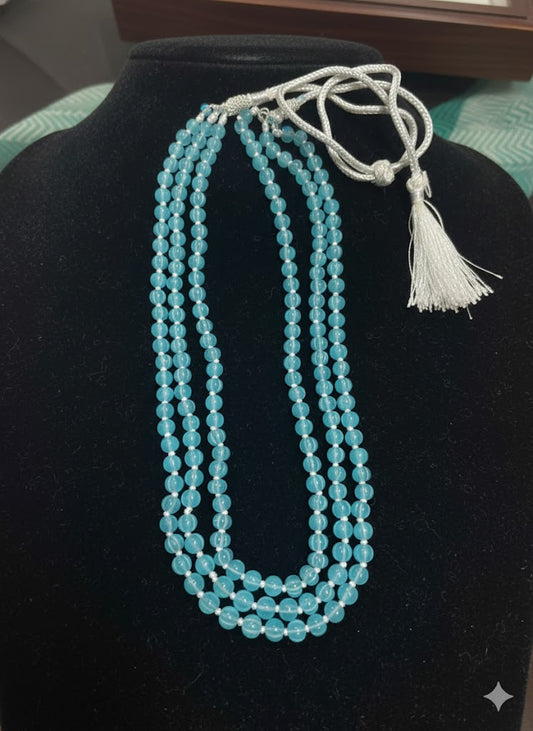 Blue Hydro Carved Beads Necklace — Elegant Statement Jewelry