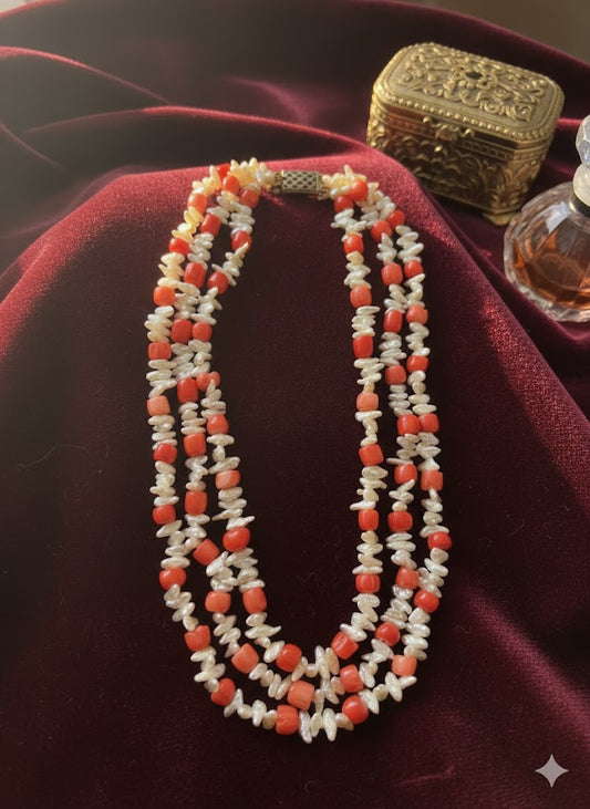 Elegant Coral & Pearl Necklace – Unique Handmade Jewelry Online