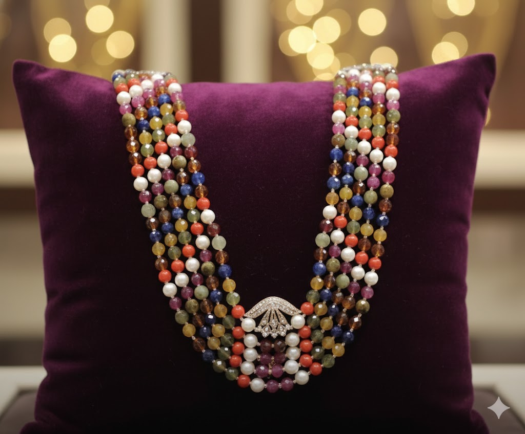 Natural Navrattan Beads 20 Inches Necklace for Astrology & Healing