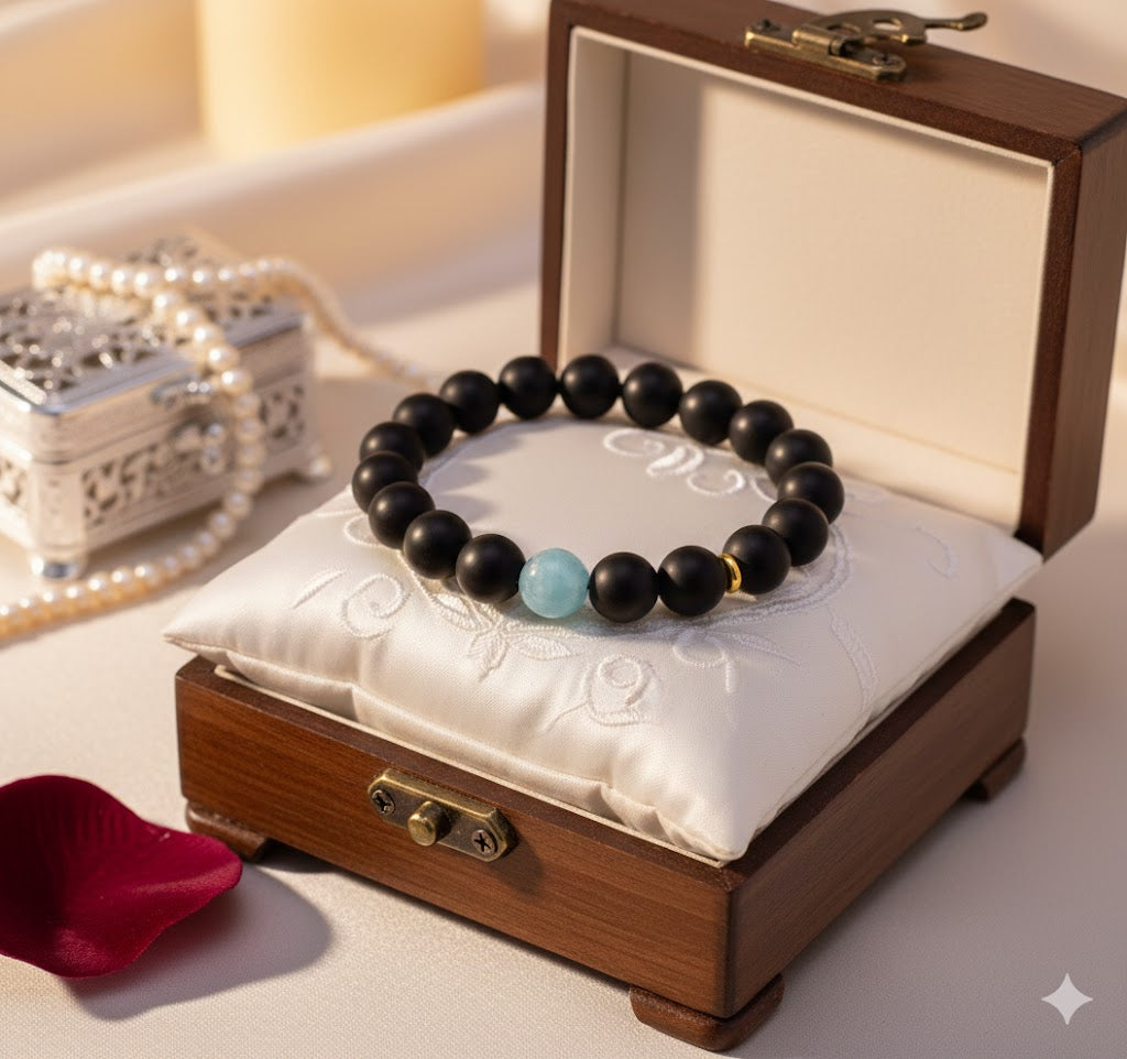 Black Onyx Stone Adjustable Bracelet - For Healing And Meditation