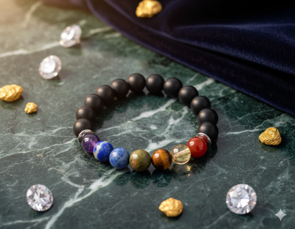 Chakra Zodiac Bracelet - Lava Rock , 7 Chakra Stones, Spiritual Jewelry, 8 MM Size