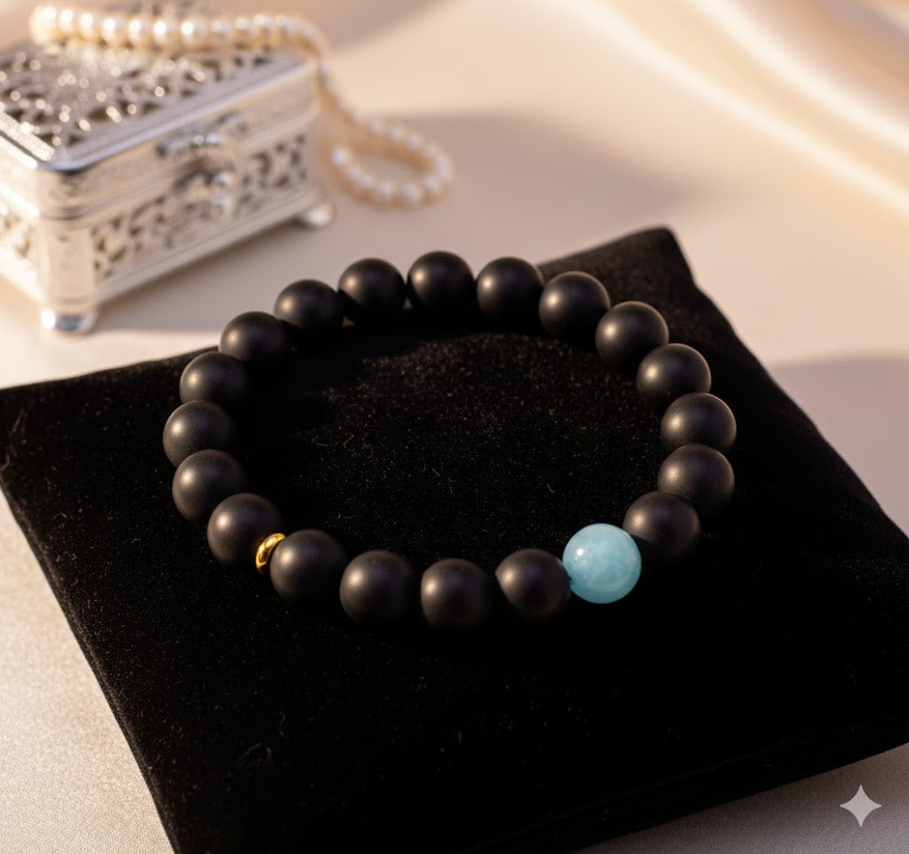 Black Onyx Stone Adjustable Bracelet - For Healing And Meditation