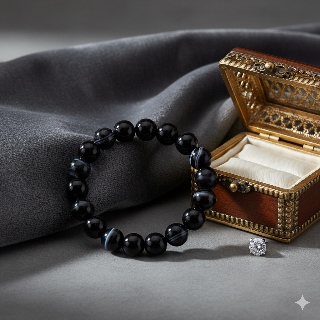 Black Sulemani Hakik Bead Adjustable Bracelet – Elegant and Spiritual 8 MM Size