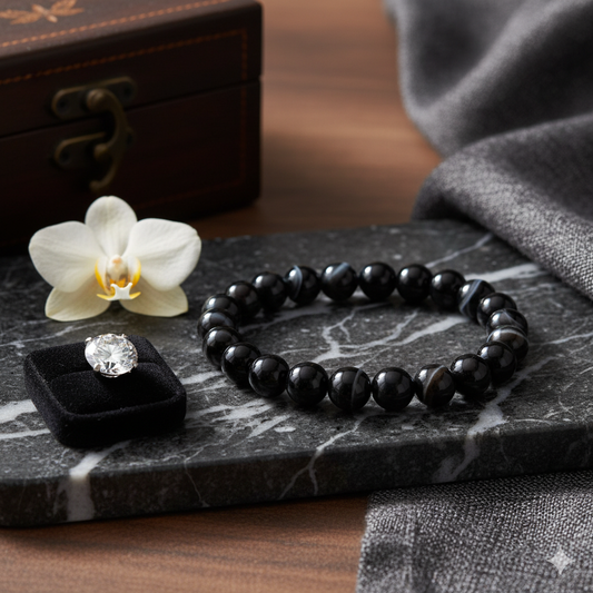 Black Sulemani Hakik Bead Adjustable Bracelet – Elegant and Spiritual 8 MM Size