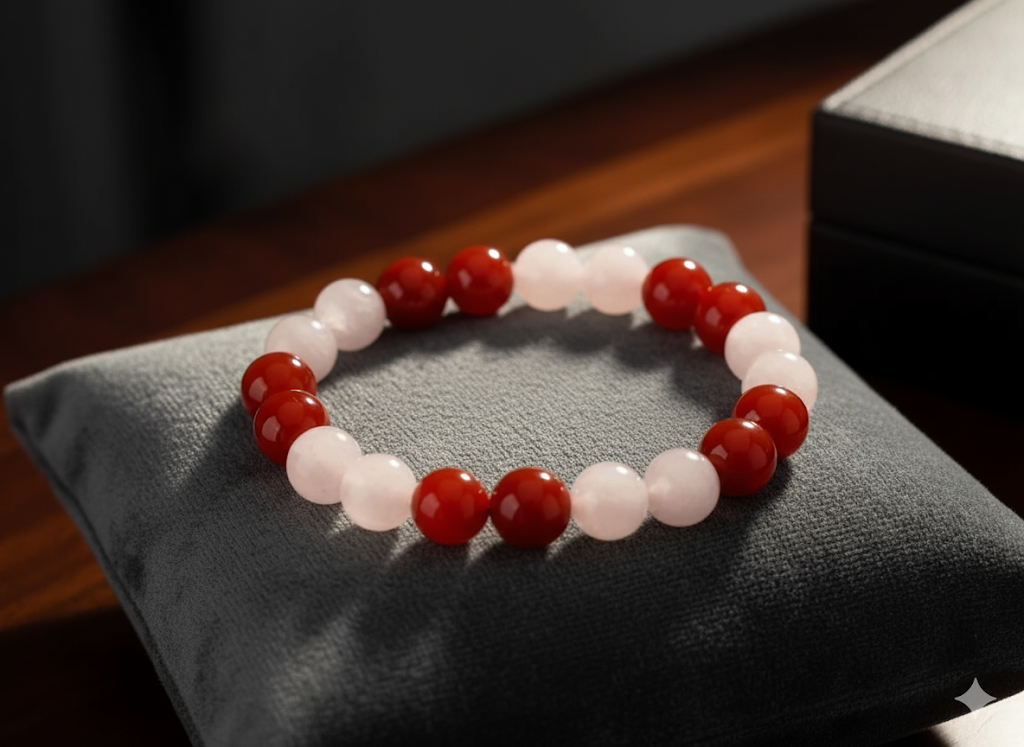 Carnelian and Rose Quartz Bracelet, Mens & Women Crystal Bracelet, 8 MM Size