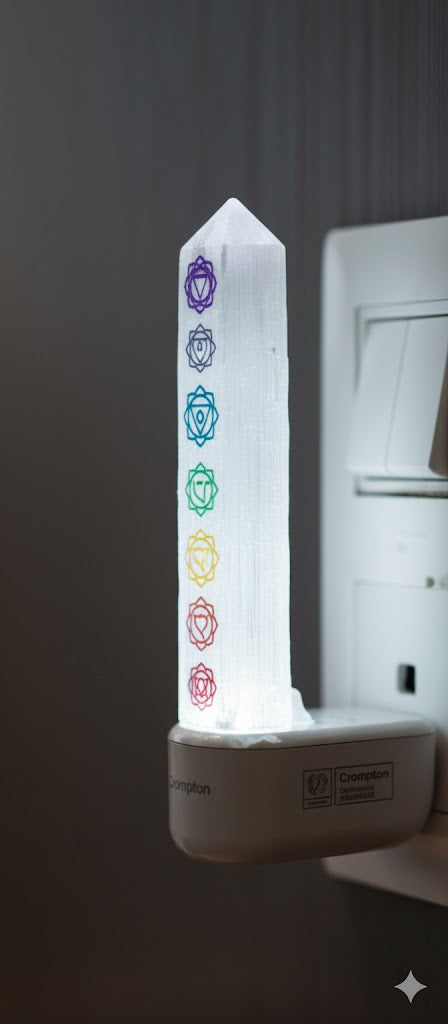 Selenite Chakra Lamp for Healing, Cleansing Energy & Home Decor