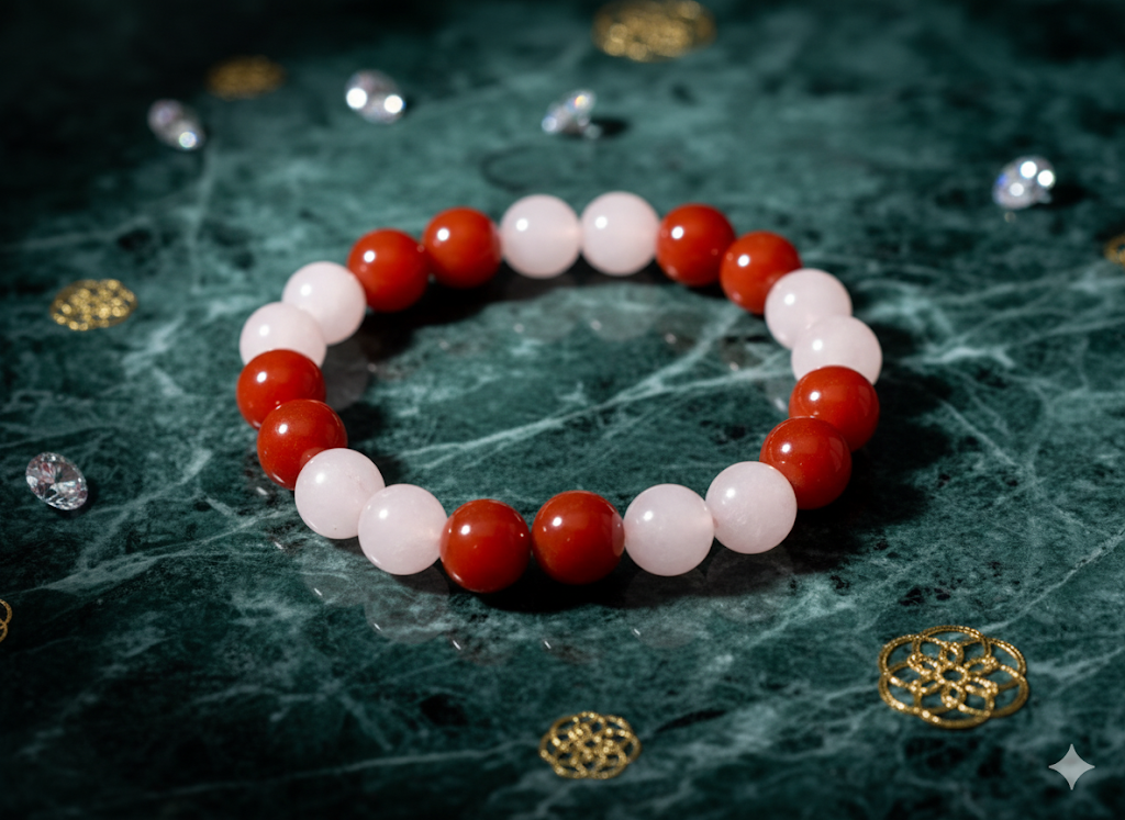 Carnelian and Rose Quartz Bracelet, Mens & Women Crystal Bracelet, 8 MM Size