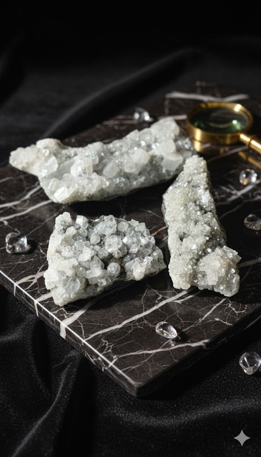 Apophyllite Crystal Cluster 480 gm – Natural Healing Mineral Specimen 3 Pieces Lot