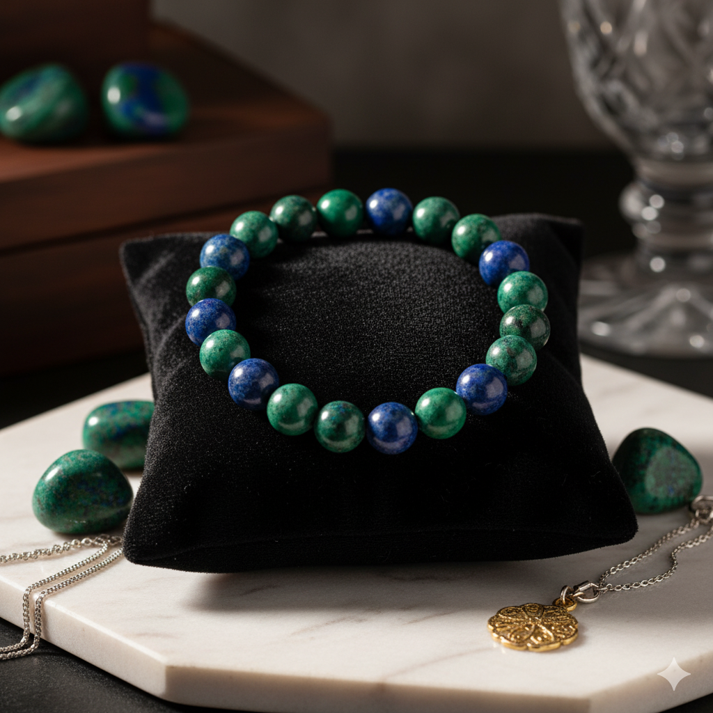 Azurite Malachite Bead Adjustable Bracelet 8 MM Size