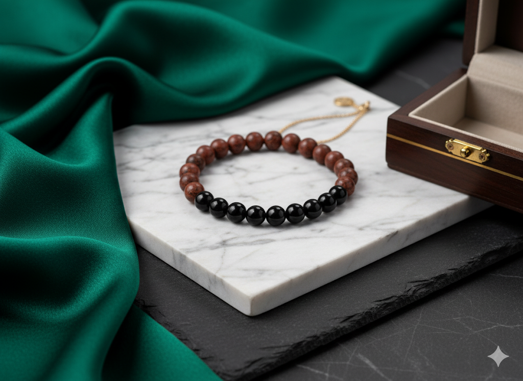 Natural Unakite Black Onyx Beaded Protection Bracelet 8 MM Size