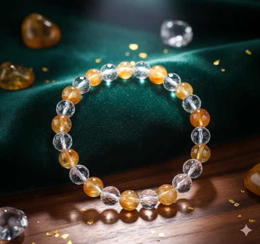 Citrine & Clear Crystal Faceted Bead Adjustable Bracelet 8 MM Size