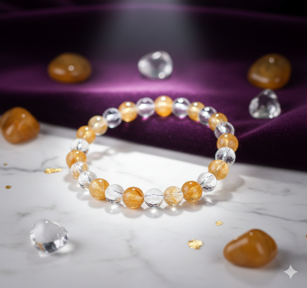 Citrine & Clear Crystal Faceted Bead Adjustable Bracelet 8 MM Size