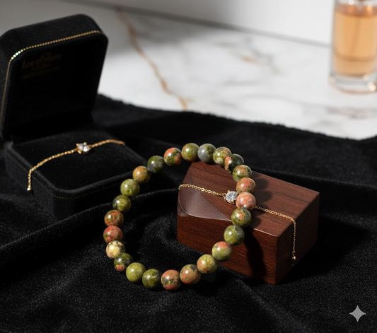 Unakite Bead Adjustable Bracelet – Elegant and Earthy 8 mm Size