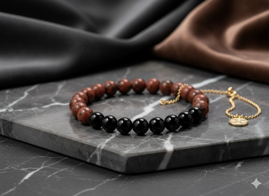 Natural Unakite Black Onyx Beaded Protection Bracelet 8 MM Size