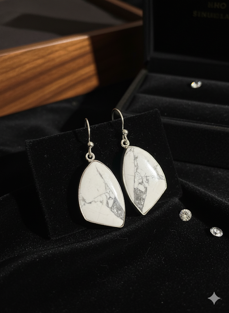 Natural Howlite Earrings | Handmade Crystal Jewelry for Calm & Balance