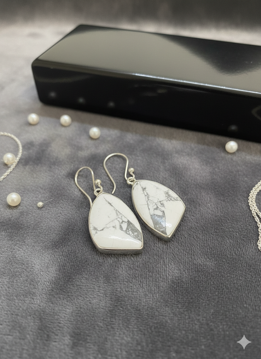 Natural Howlite Earrings | Handmade Crystal Jewelry for Calm & Balance