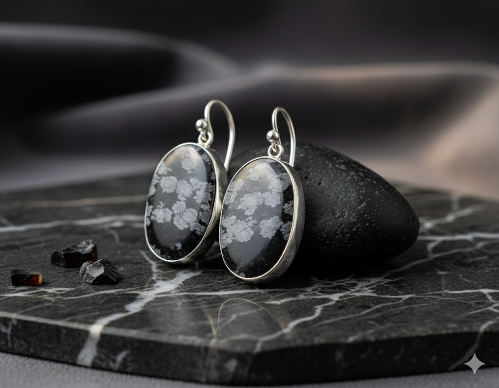 Natural Snowflake Obsidian Earrings | Handmade Crystal Jewelry