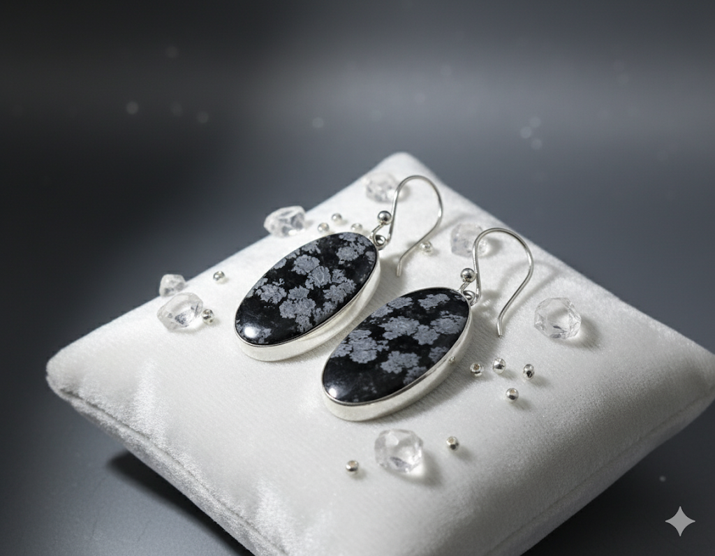 Natural Snowflake Obsidian Earrings | Handmade Crystal Jewelry