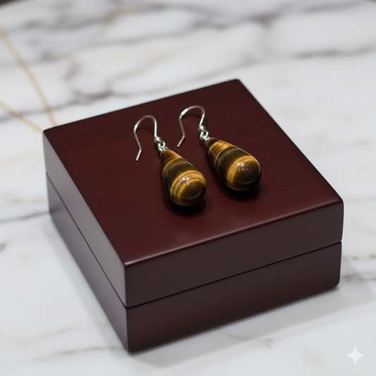 Beautiful Tiger Eye Ear Hangings, {Earrings} {Weight - 6.40 Gram}