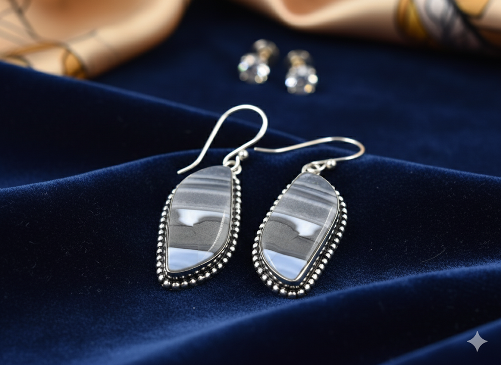 Sulemani Hakik Earrings | Natural Black Agate Earrings