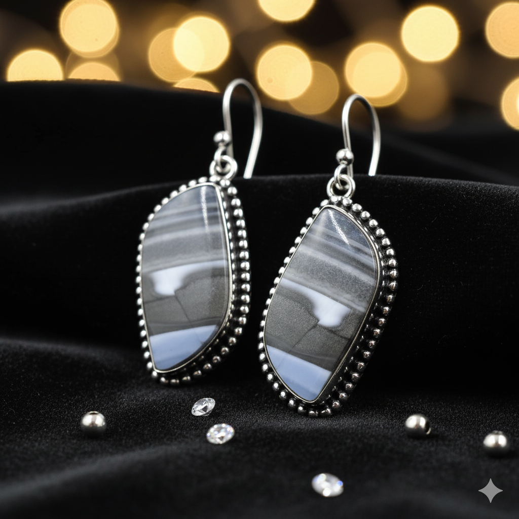 Sulemani Hakik Earrings | Natural Black Agate Earrings