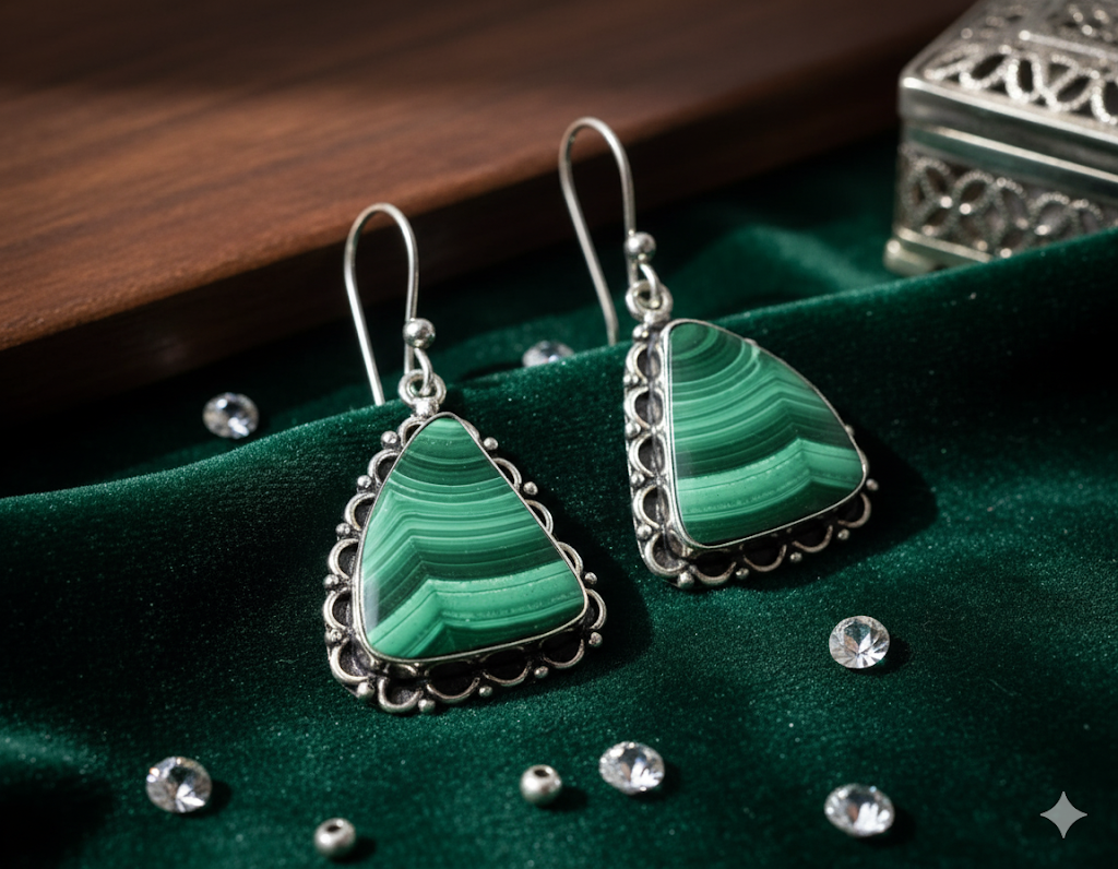 Buy Elegant Malachite Earrings |German silver