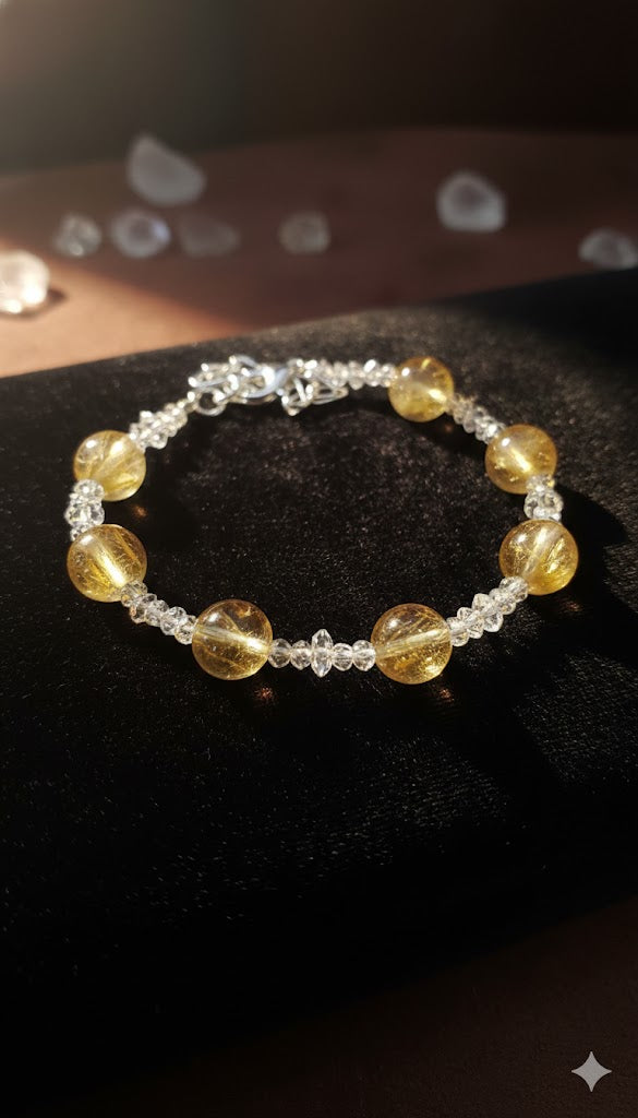 Natural Citrine And Herkimer diamond Bracelet
