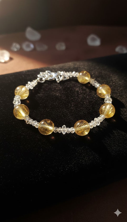 Natural Citrine And Herkimer diamond Bracelet