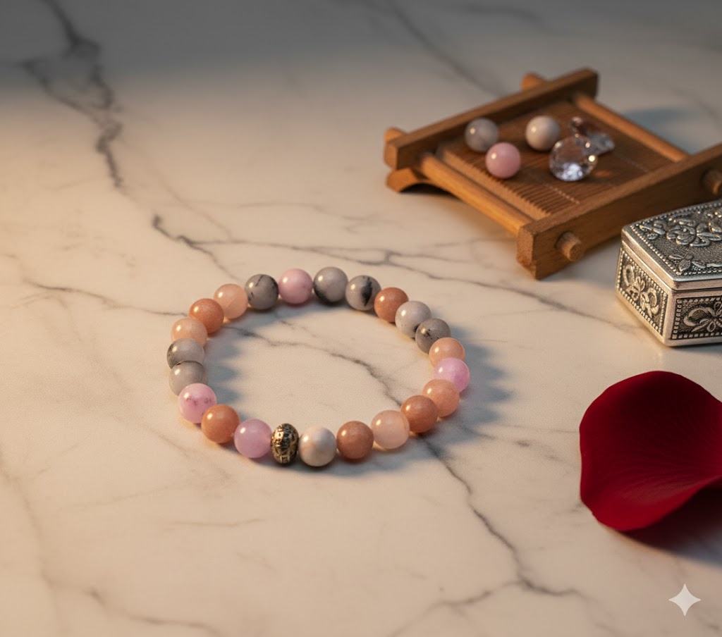 Pink Opal Agate Adjustable Bead Bracelet – Emotional Healing & Gentle Grounding