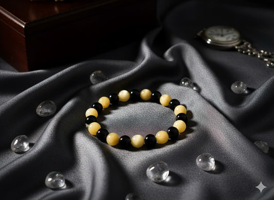 Black Tourmaline & Yellow Calcite Bead Adjustable Bracelet